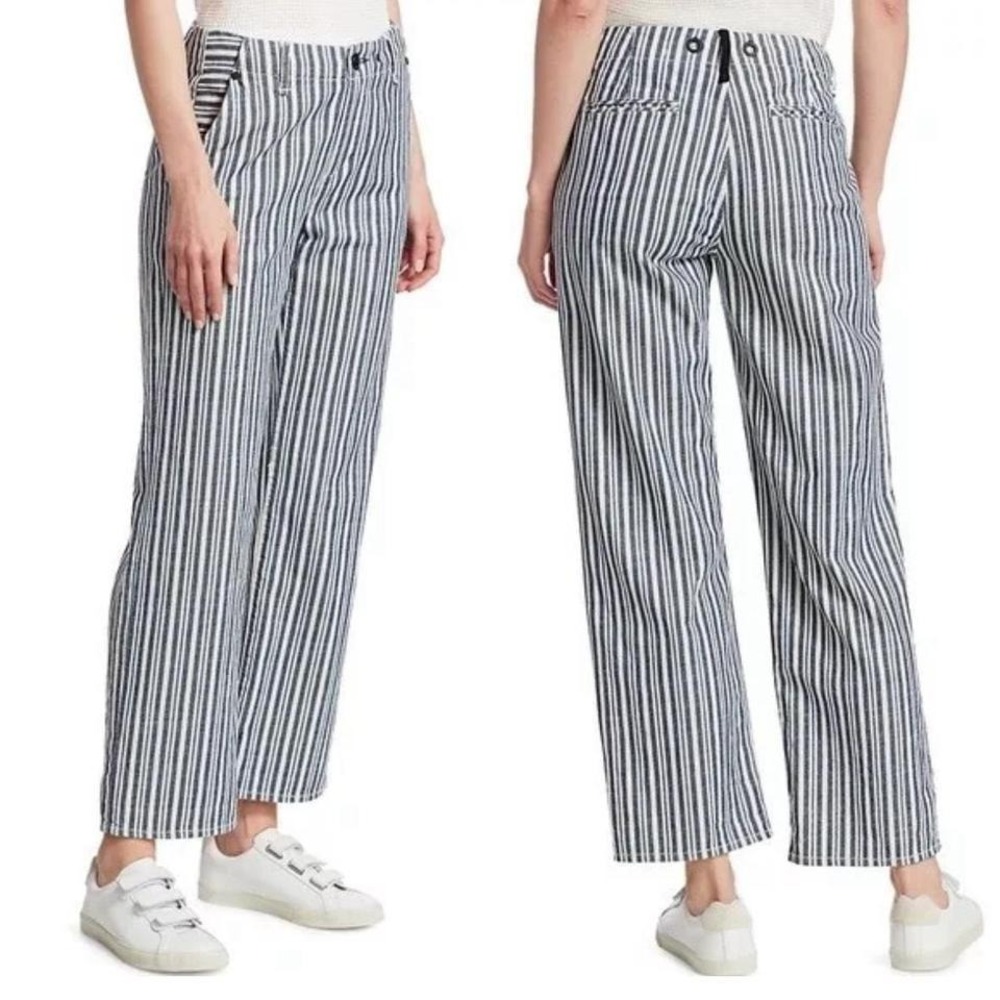 Rag & Bone Striped Wide Leg Pants Navy White Hickory Stripe Size 29